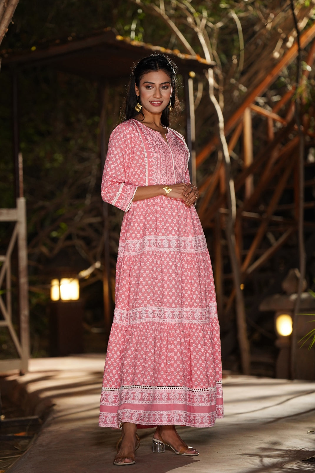Pink Rayon Printed Tiered Dress - Image 4