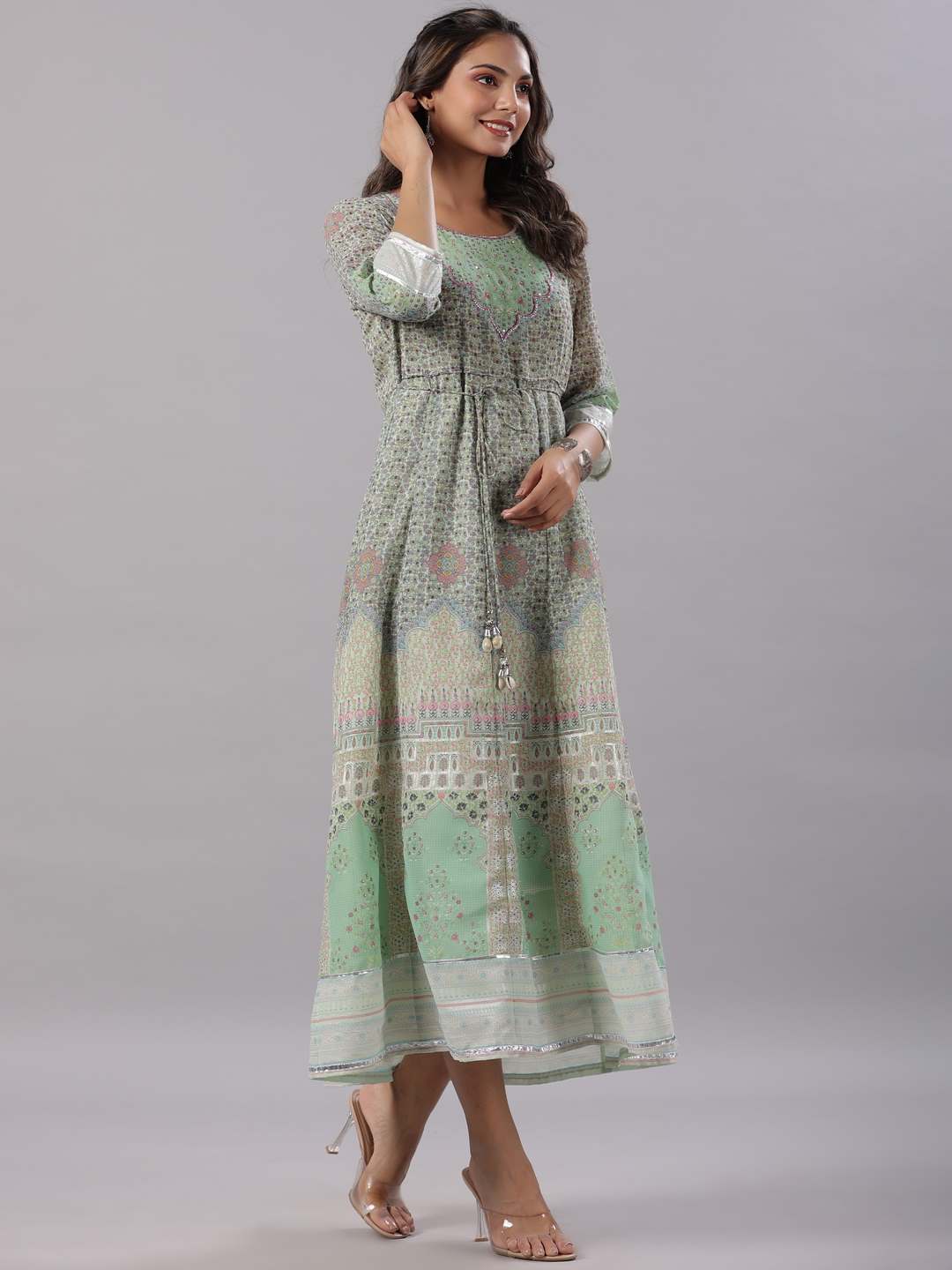 Green Georgette Printed Maxi Dress - Image 2