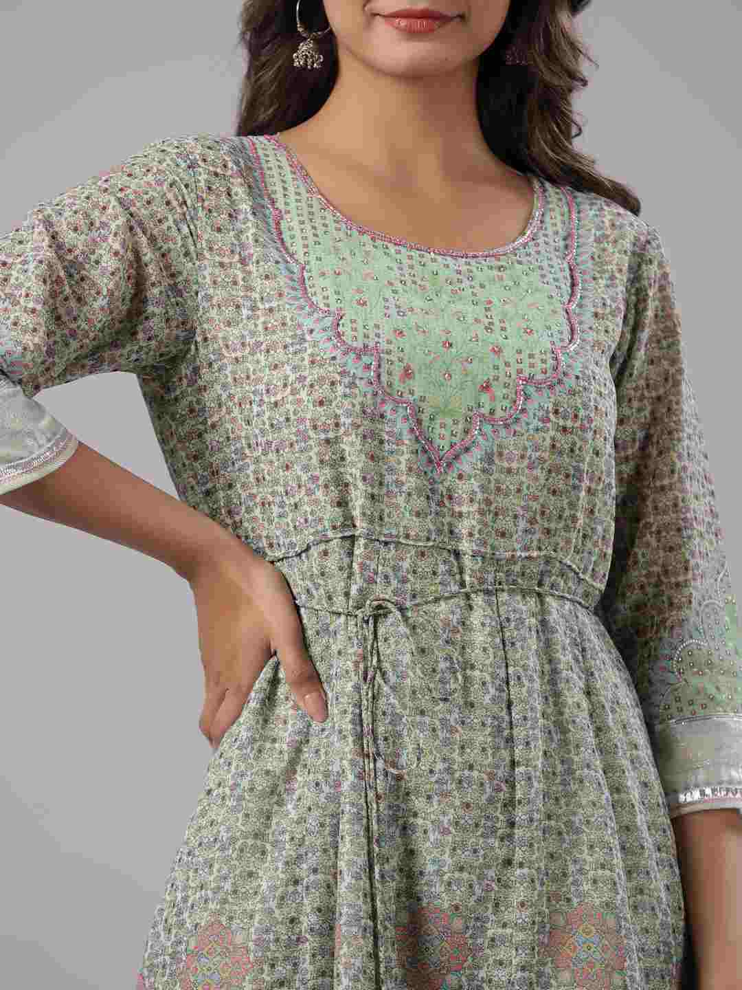 Green Georgette Printed Maxi Dress - Image 3