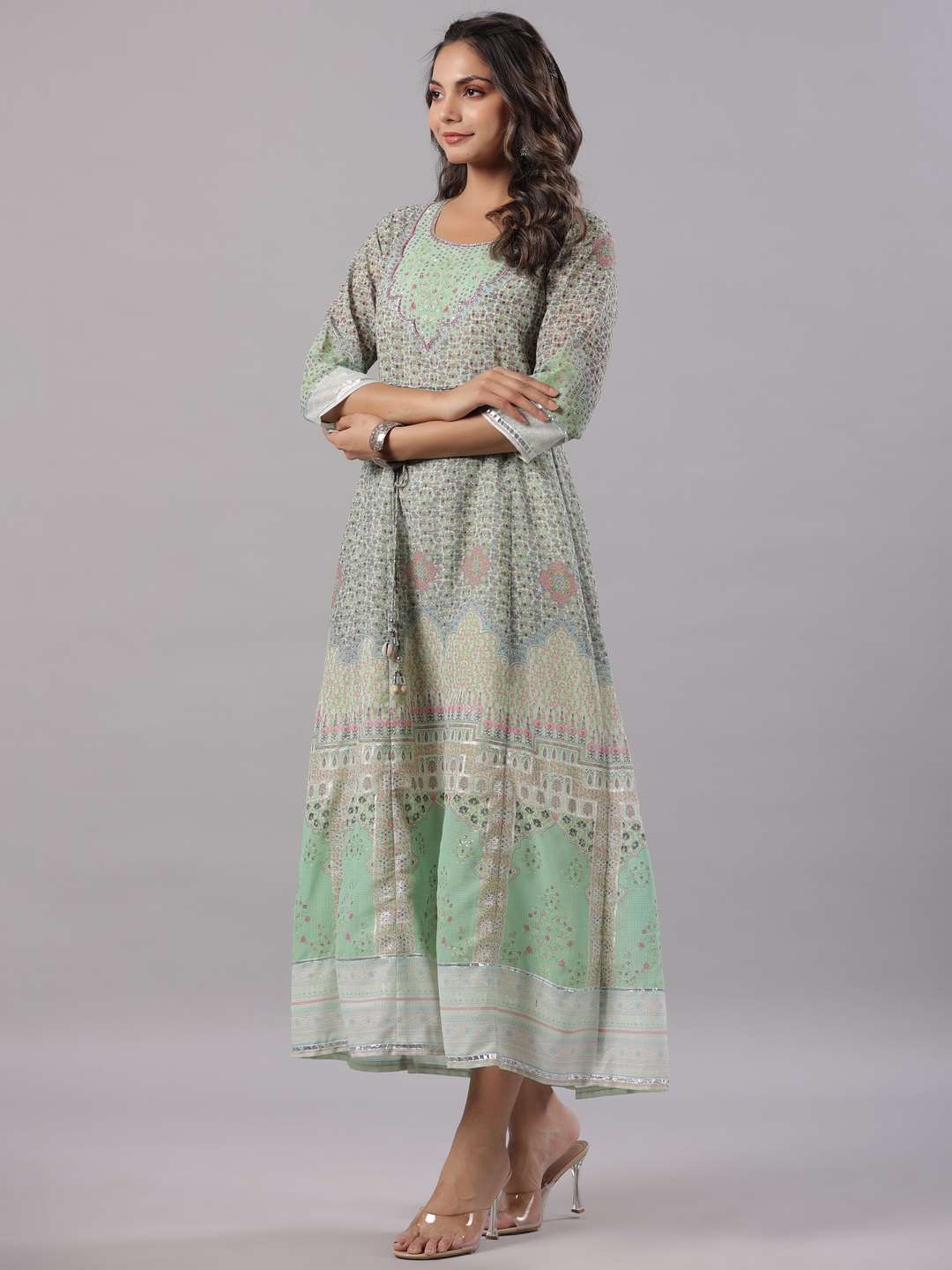Green Georgette Printed Maxi Dress - Image 4
