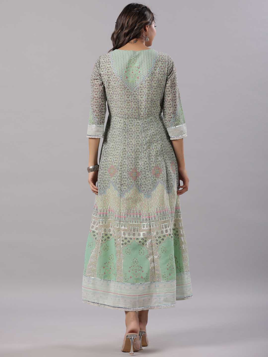 Green Georgette Printed Maxi Dress - Image 5