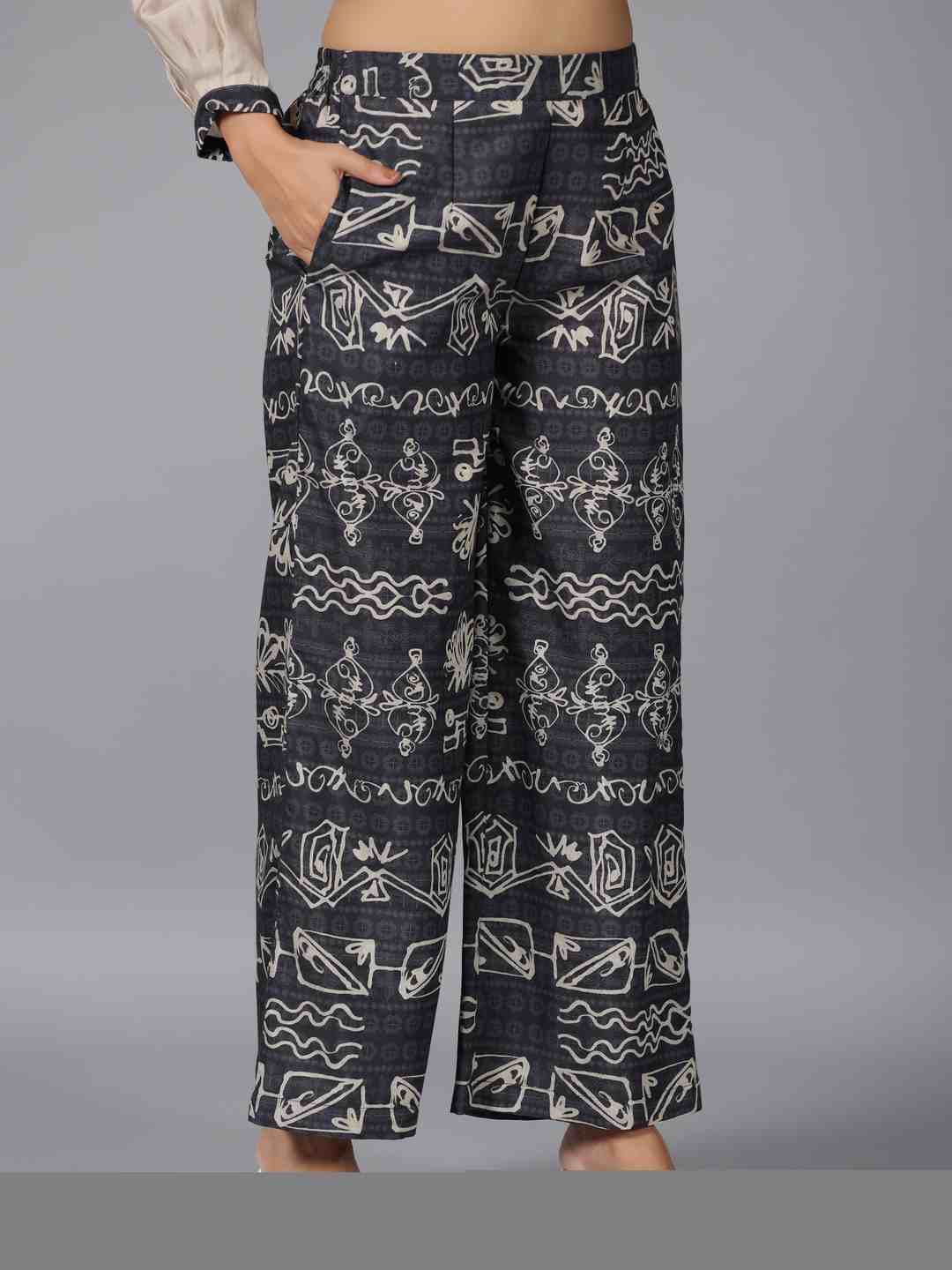Beige Muslin Printed Kurta & Pants Set - Image 4