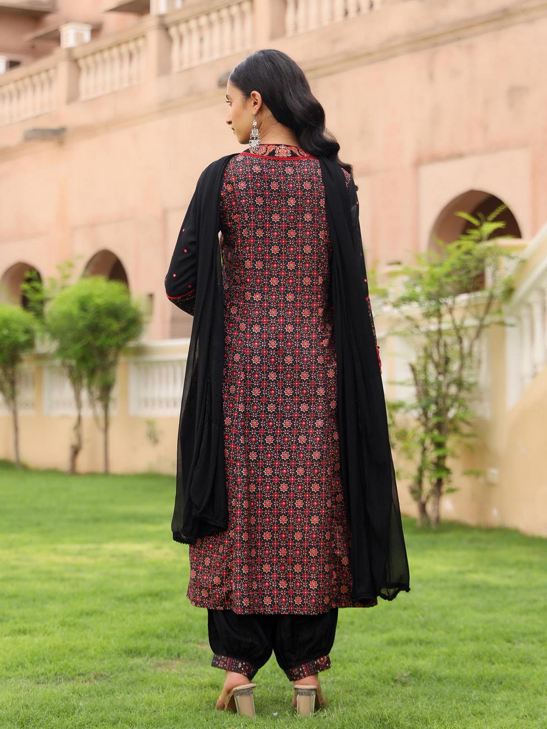 The Mahautsavam Black Ethnic Motif Printed Muslin Kurta Pant And Dupatta With Thread & Mirror Work - Image 4