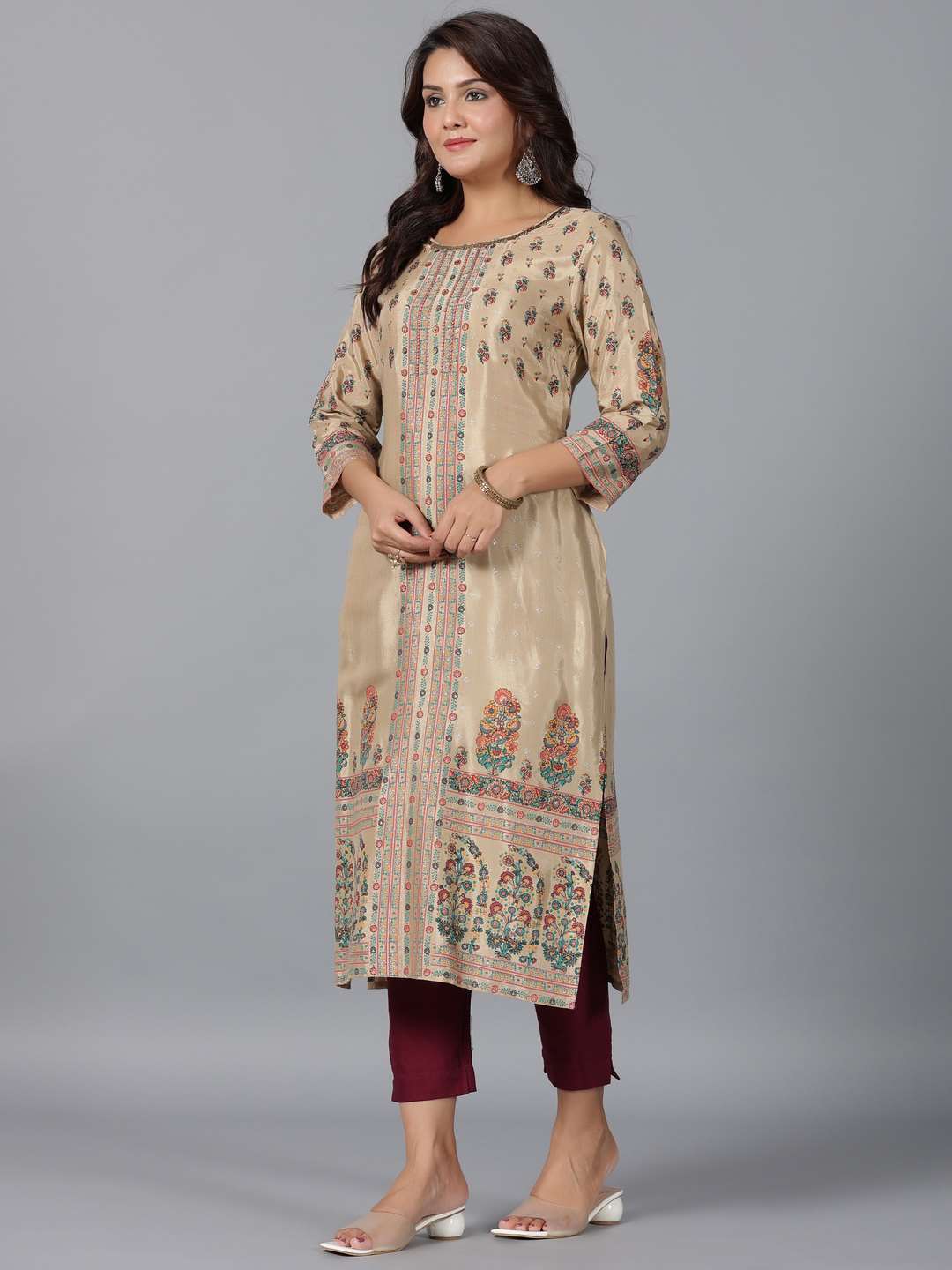 Beige Shantoon Printed Straight Kurta - Image 3