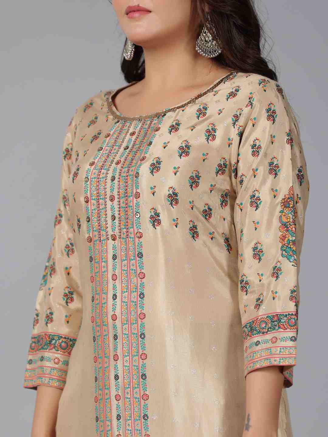 Beige Shantoon Printed Straight Kurta - Image 4