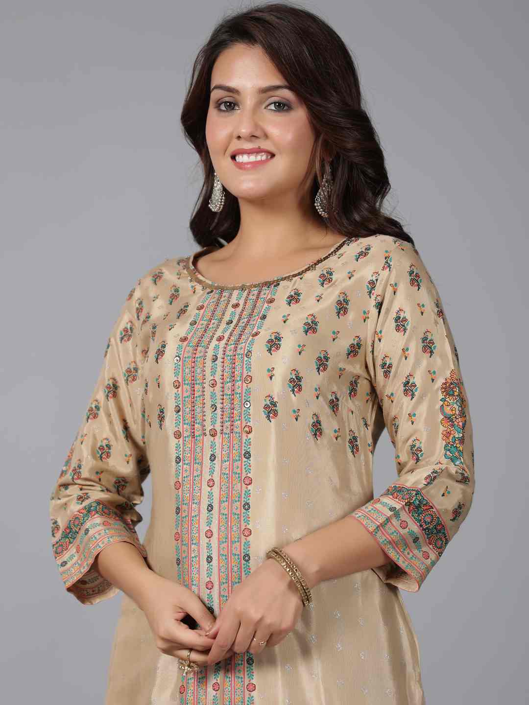 Beige Shantoon Printed Straight Kurta - Image 5