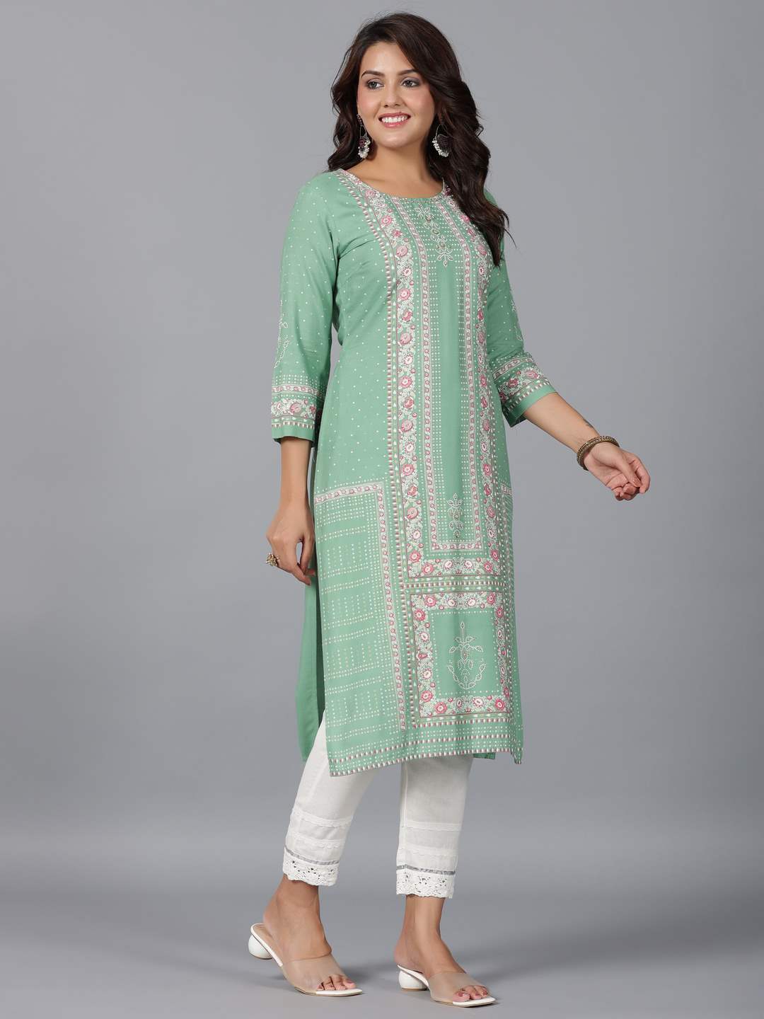 Sage Green Rayon Printed Straight Kurta - Image 2