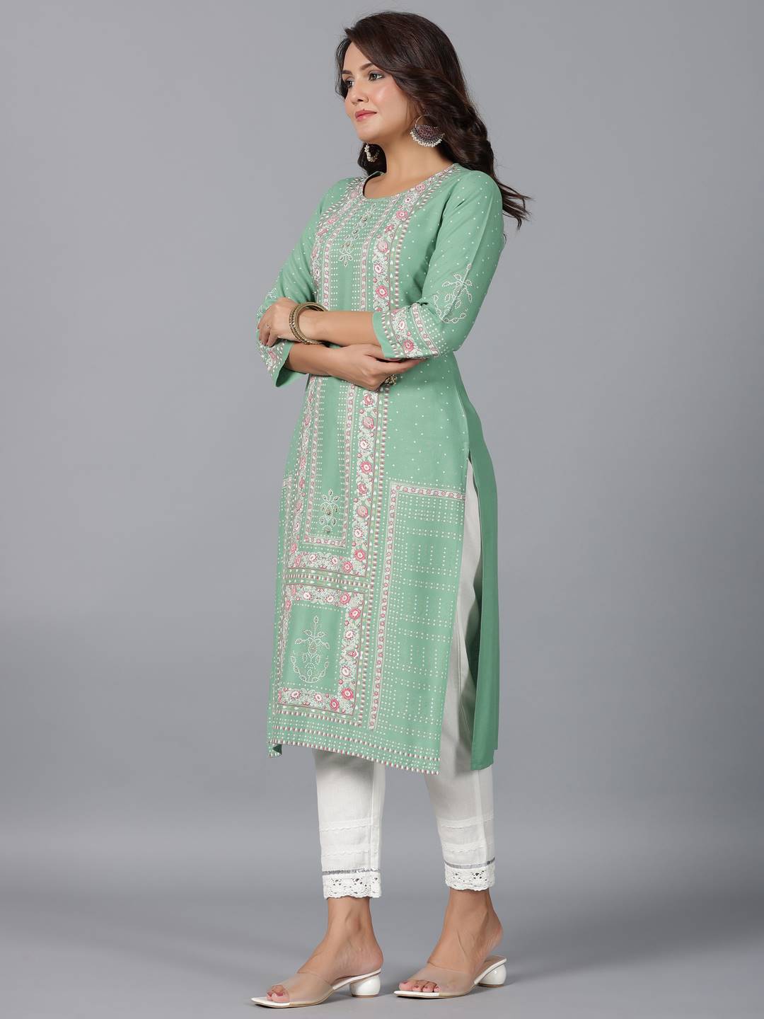 Sage Green Rayon Printed Straight Kurta - Image 3