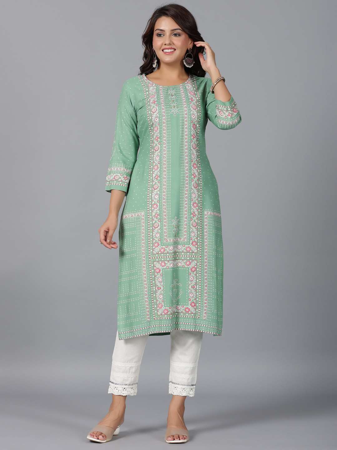 Sage Green Rayon Printed Straight Kurta - Image 4