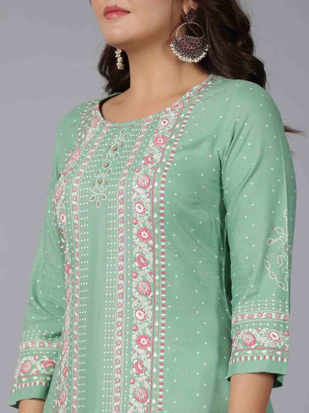 Sage Green Rayon Printed Straight Kurta - Image 5