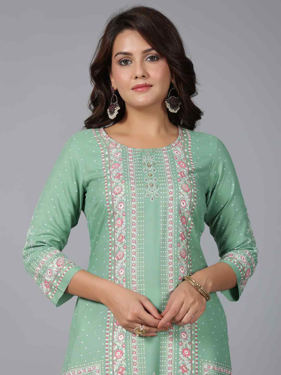 Sage Green Rayon Printed Straight Kurta - Image 6