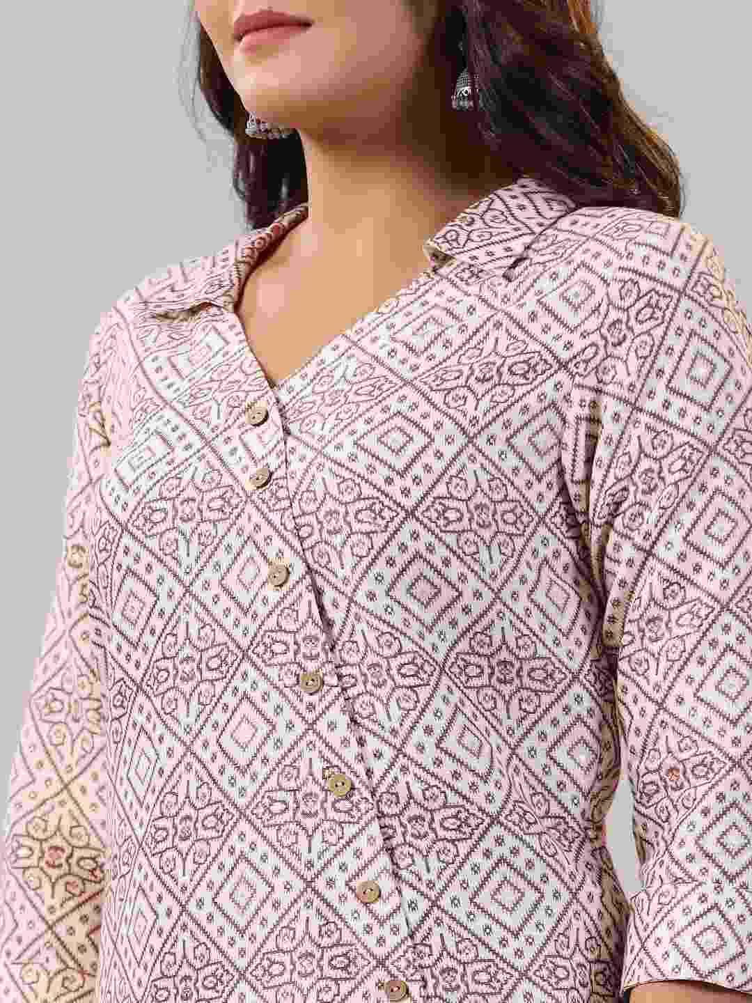 Off-White 2 Tone Printed Asymmetric Kurta - Image 4