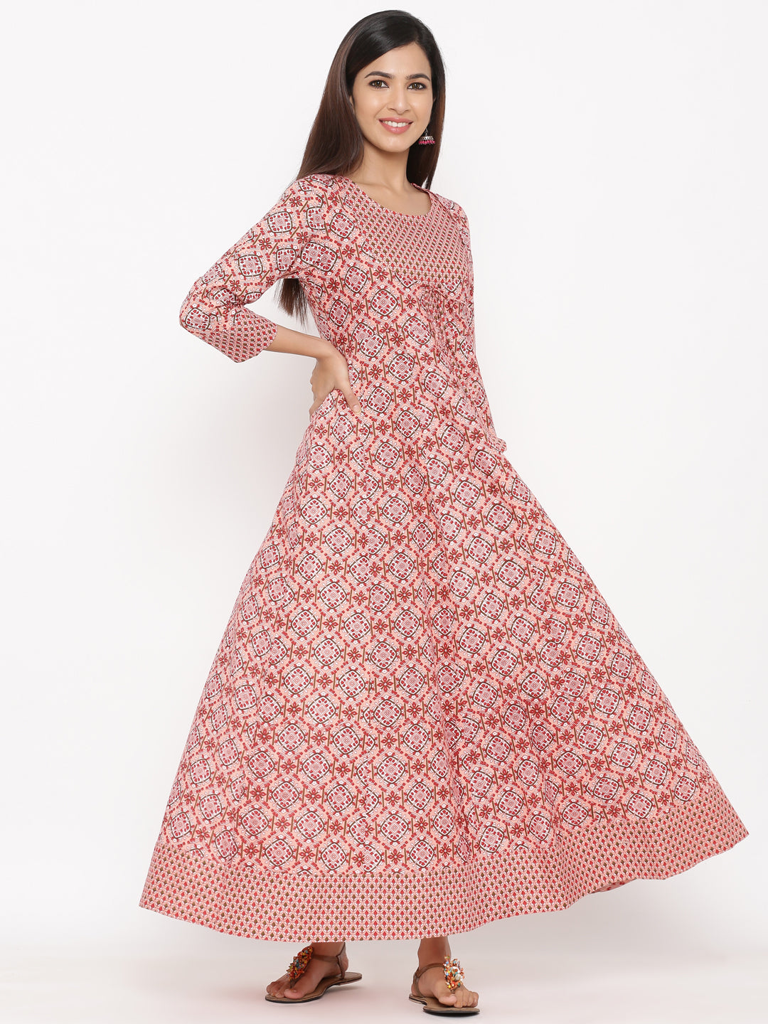 Cotton Printed Flared Maxi Dress - Image 3