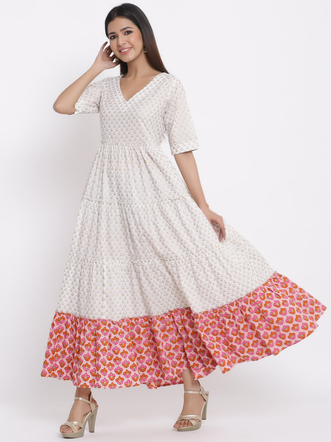 Cotton Printed Flared Gown - Image 3