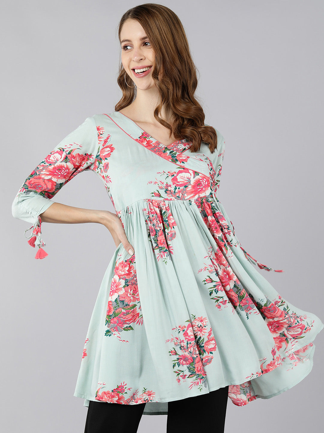 Rayon Floral Print Flared Gown (Light Green) - Image 5