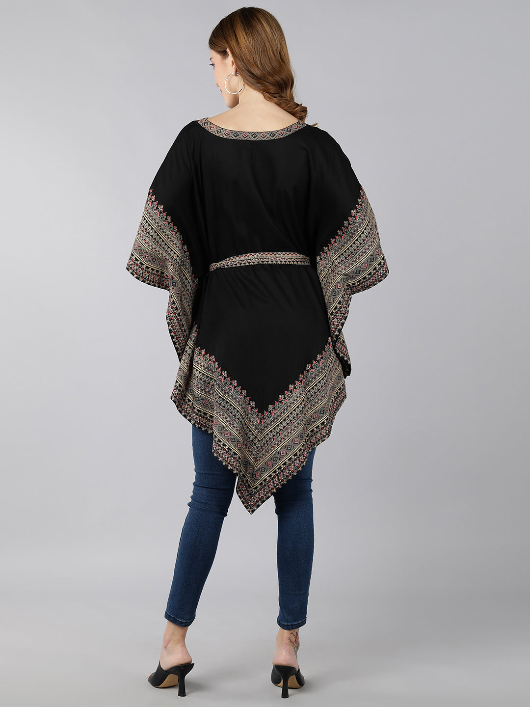 Rayon Ethnic Motifs Kaftan Dress (Black) - Image 2