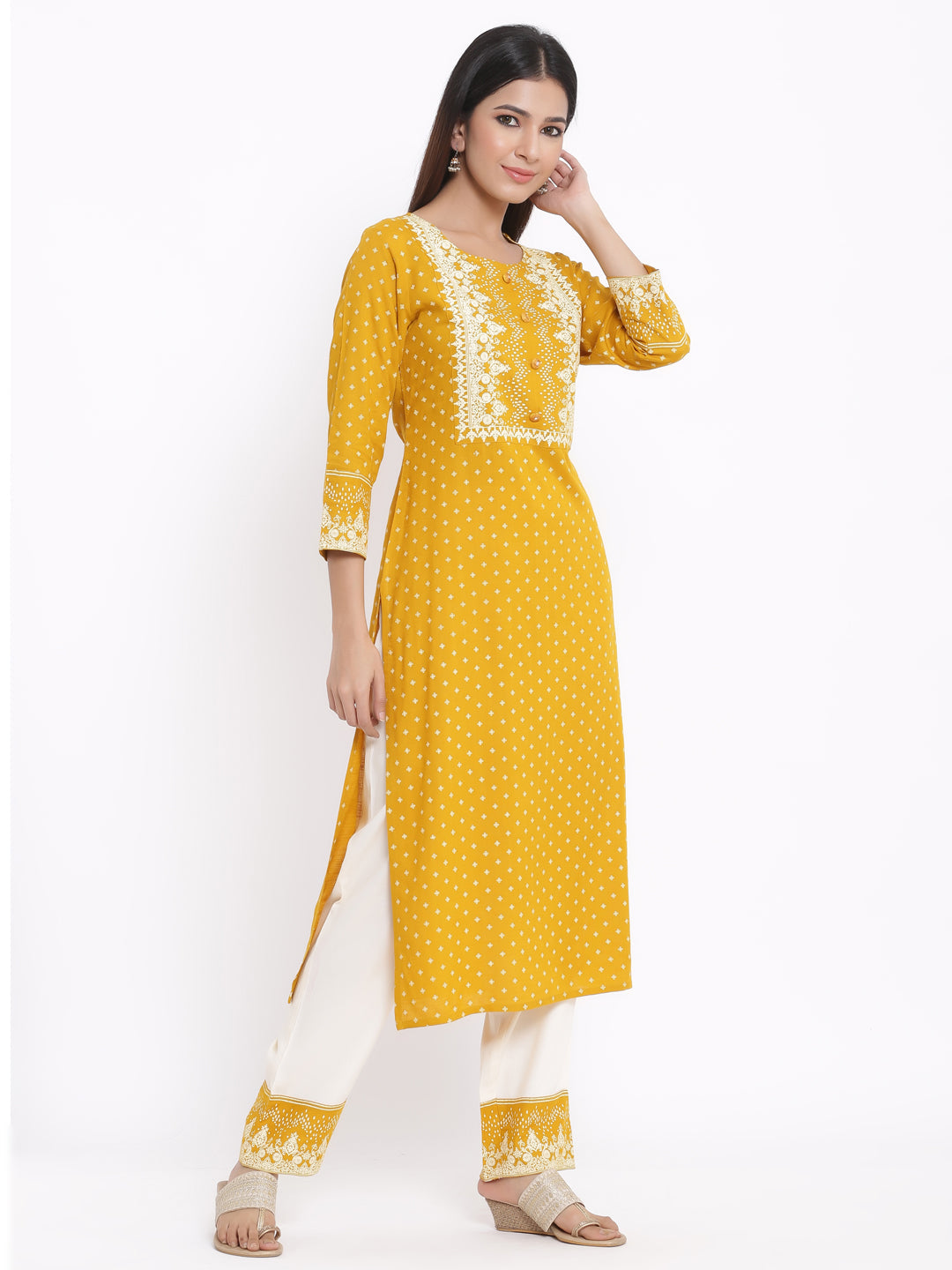Rayon Printed Straight Kurta Palazzo Set - Image 4
