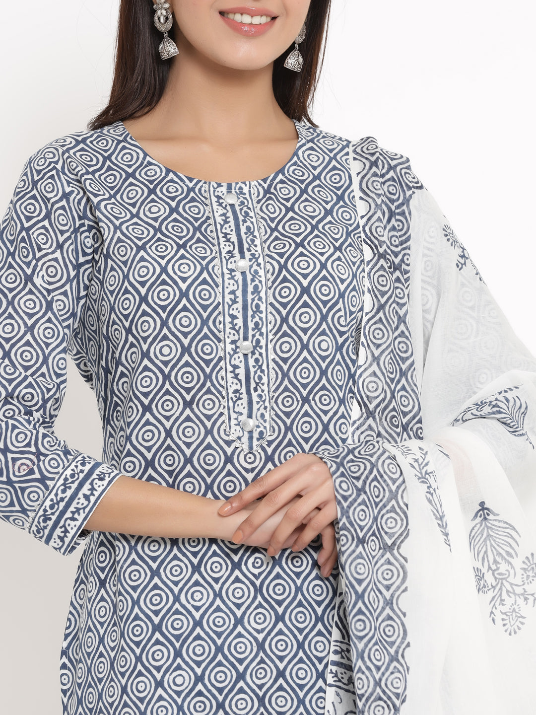 Cotton Printed Straight Kurta Palazzo Dupatta - Image 5