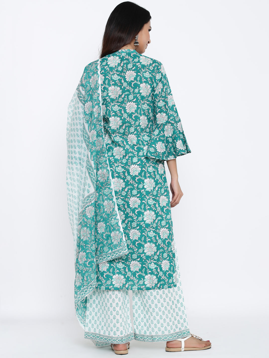 Cotton Printed Flared Kurta Palazzo Dupatta - Image 2