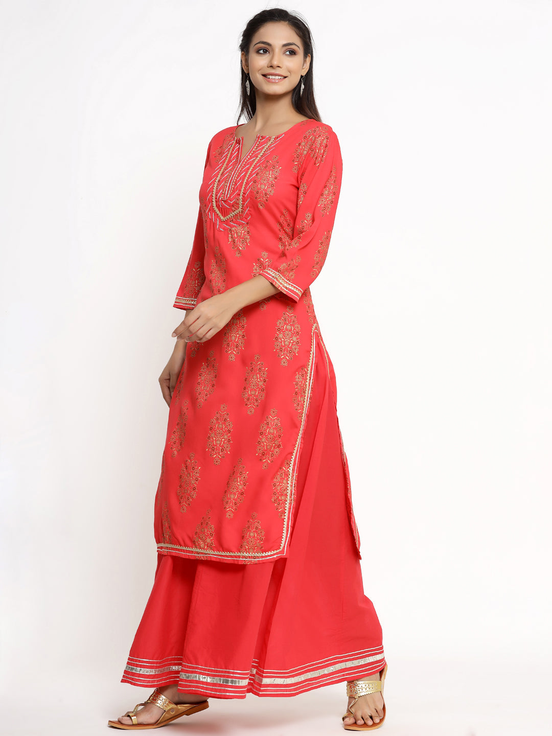 Rayon Gold Print Regular Kurta Sharara Set - Image 3