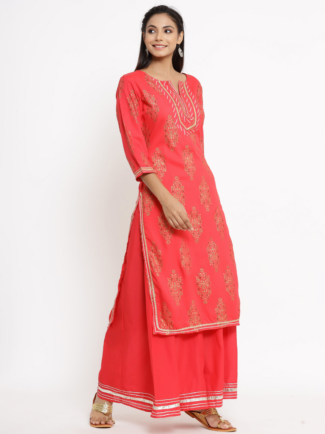 Rayon Gold Print Regular Kurta Sharara Set - Image 5