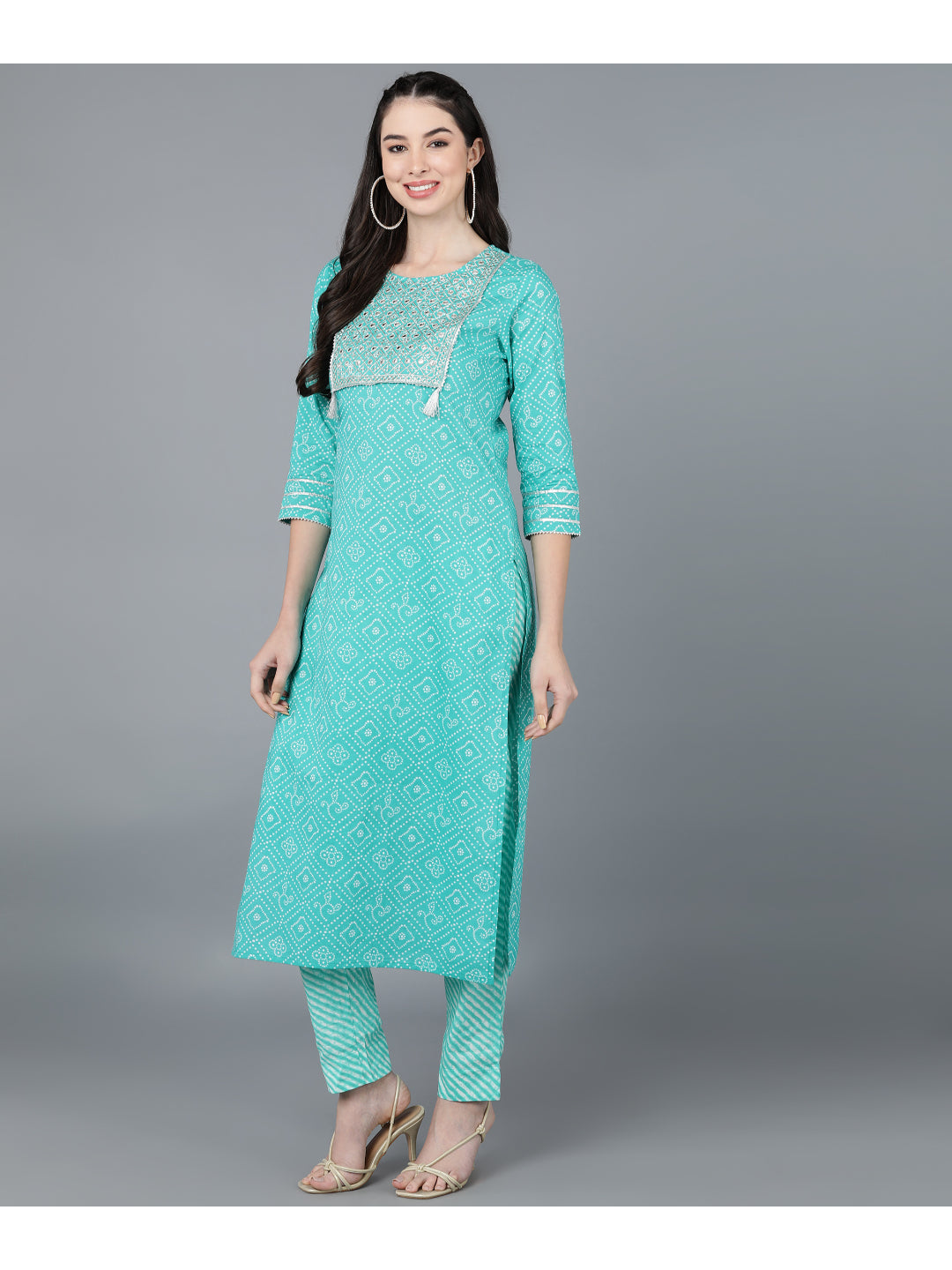 Cotton Leheriya Print Straight Kurta Set (Blue) - Image 3