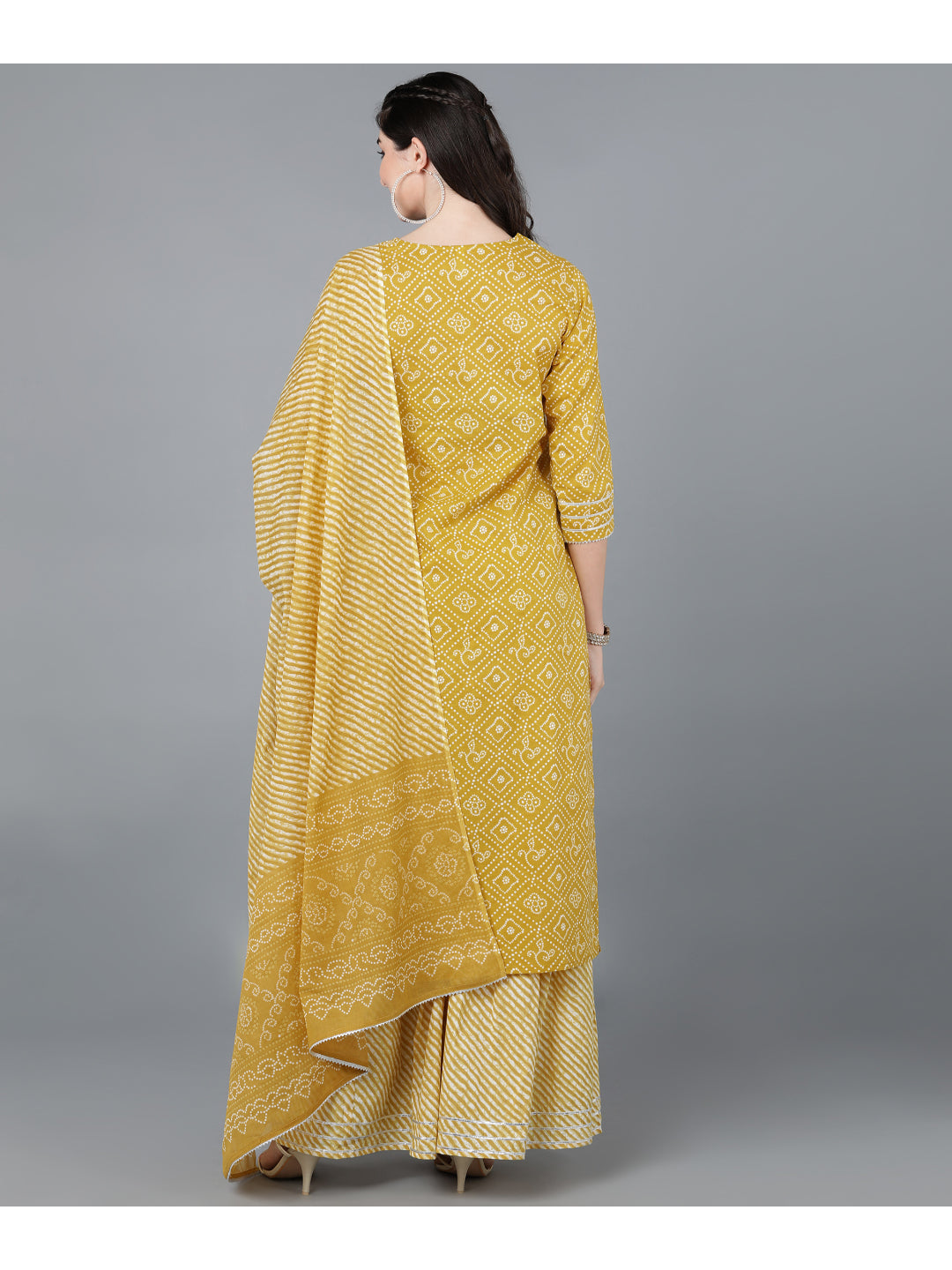 Cotton lehriya Print straight kurta Set (Mustard) - Image 2