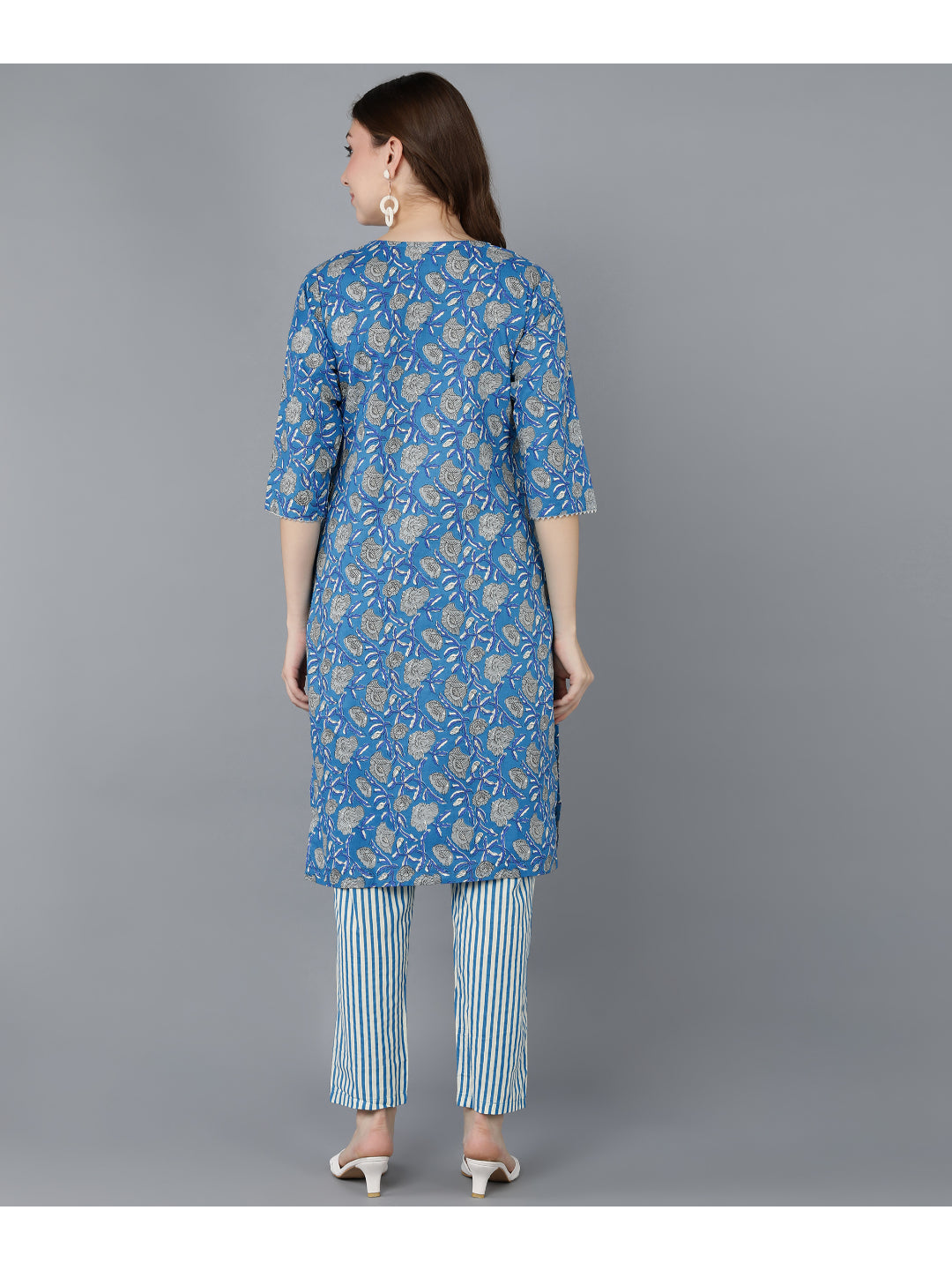 Cotton Printed Straight Kurta Set (Royal Blue) - Image 2