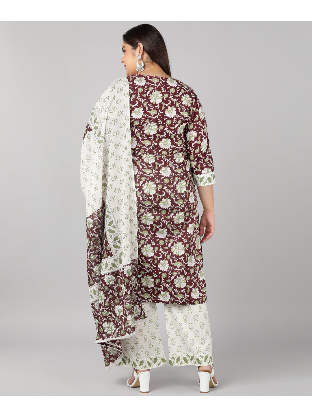Cotton Printed Flared Kurta Set (Maroon) - Image 2