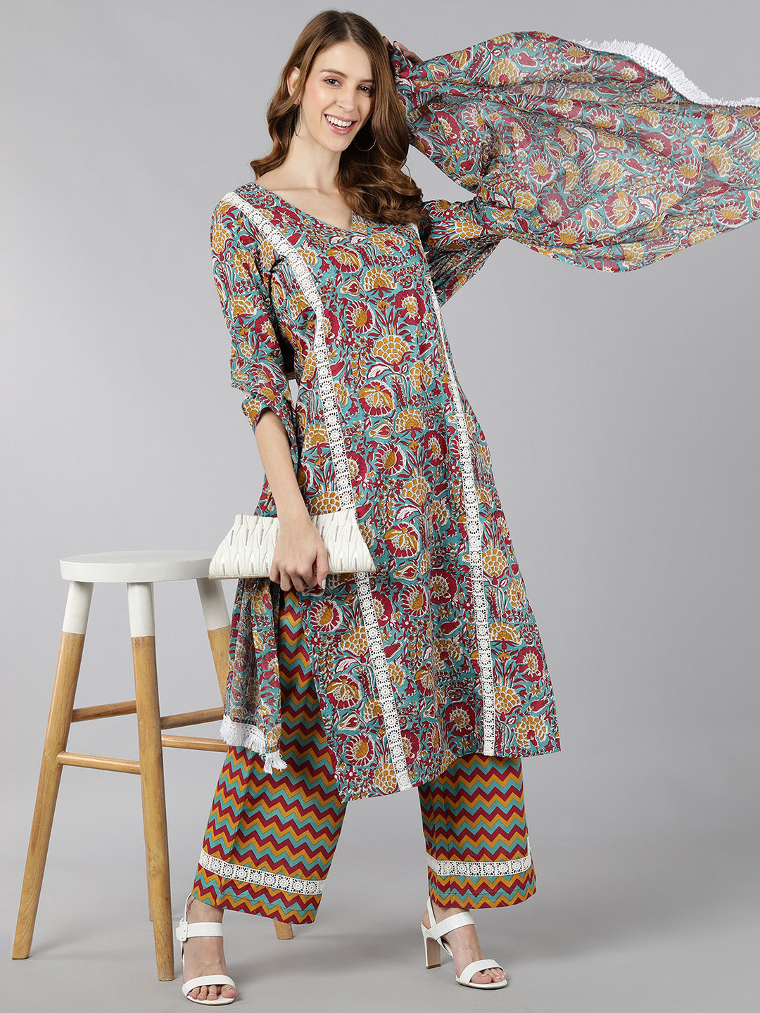 Rayon Printed Straight Ethnic Set (Multicolour) - Image 4