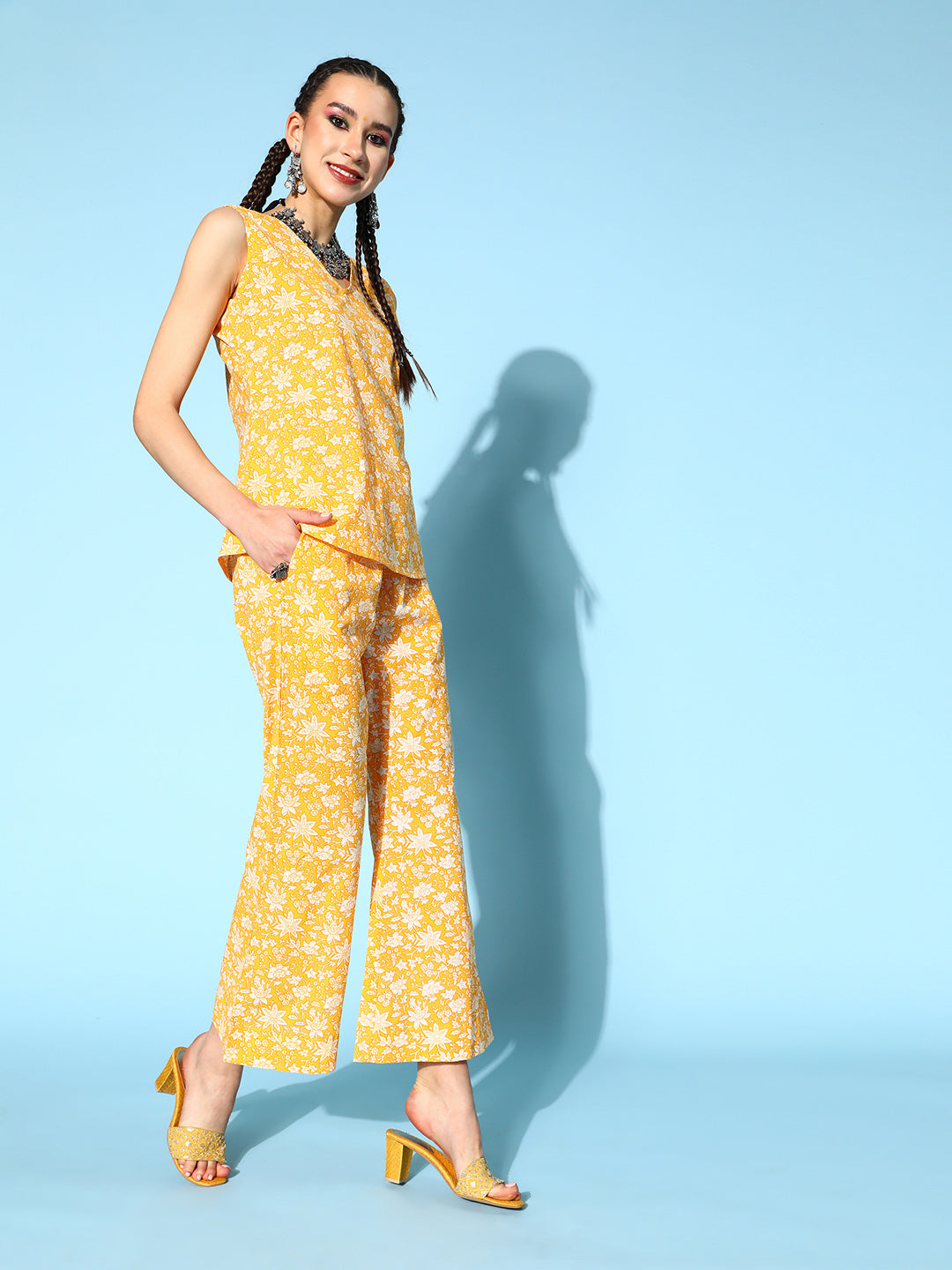 Cotton Floral Regular Ethnic Set (Yellow) - Image 3