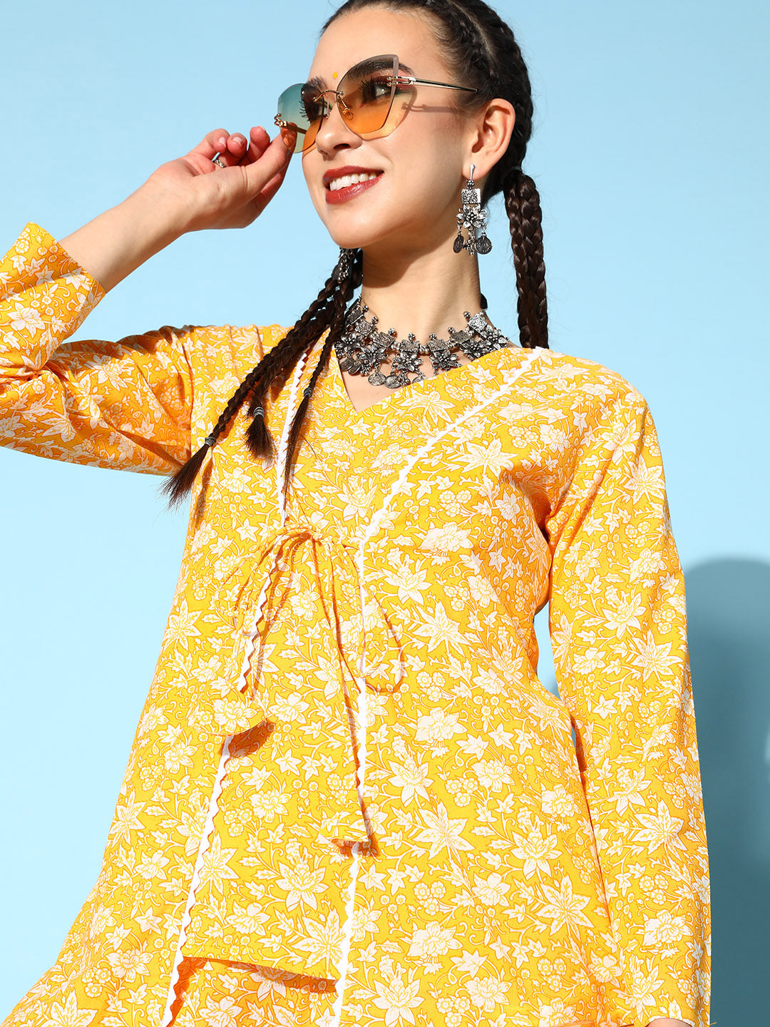 Cotton Floral Regular Ethnic Set (Yellow) - Image 5