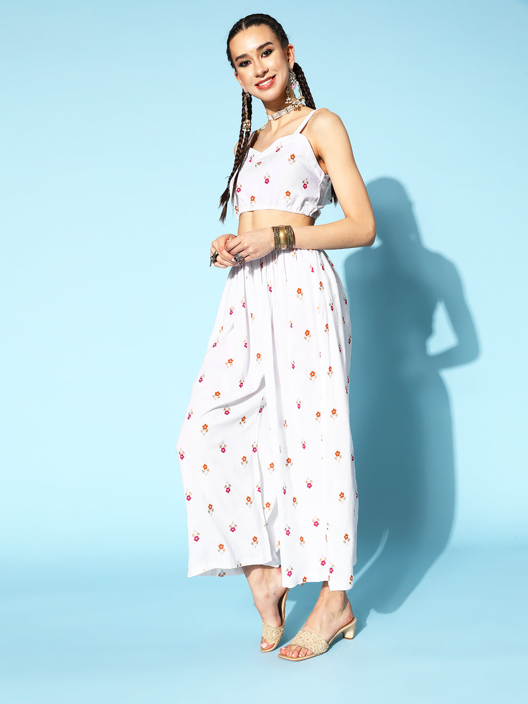Rayon Floral Regular Ethnic Set (White) - Image 3