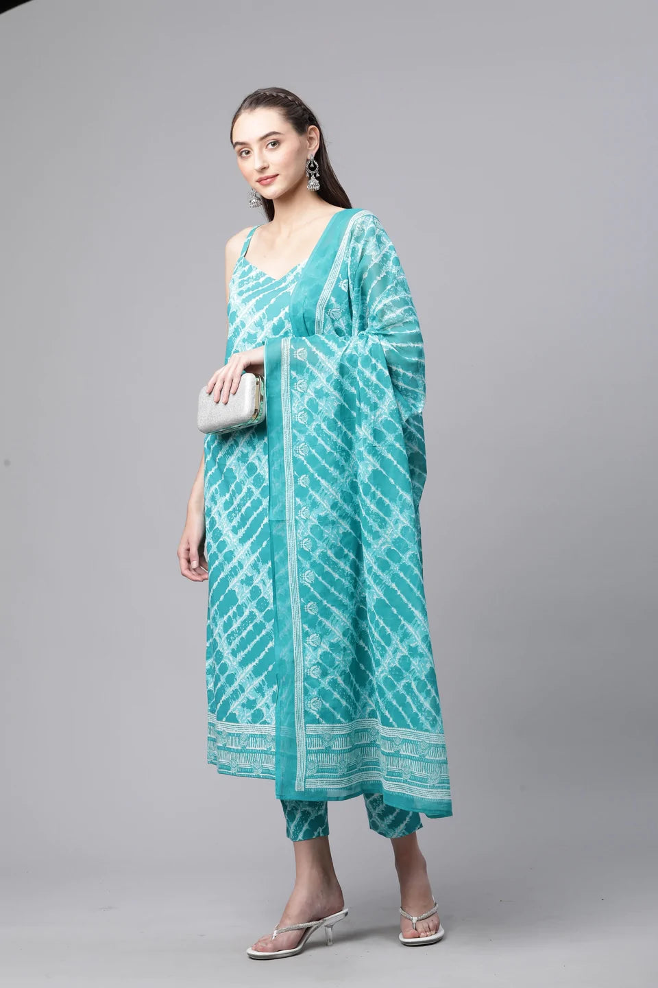 Cotton Tie Die Straight Kurta Set (Blue) - Image 3