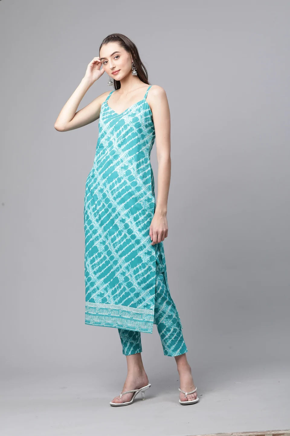 Cotton Tie Die Straight Kurta Set (Blue) - Image 4