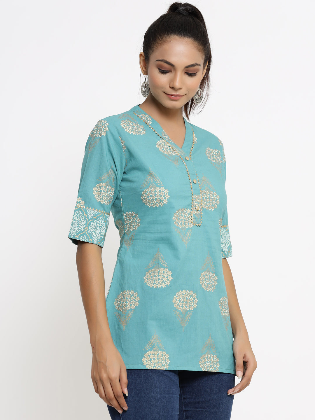Rayon Gold Print Regular Top - Image 3