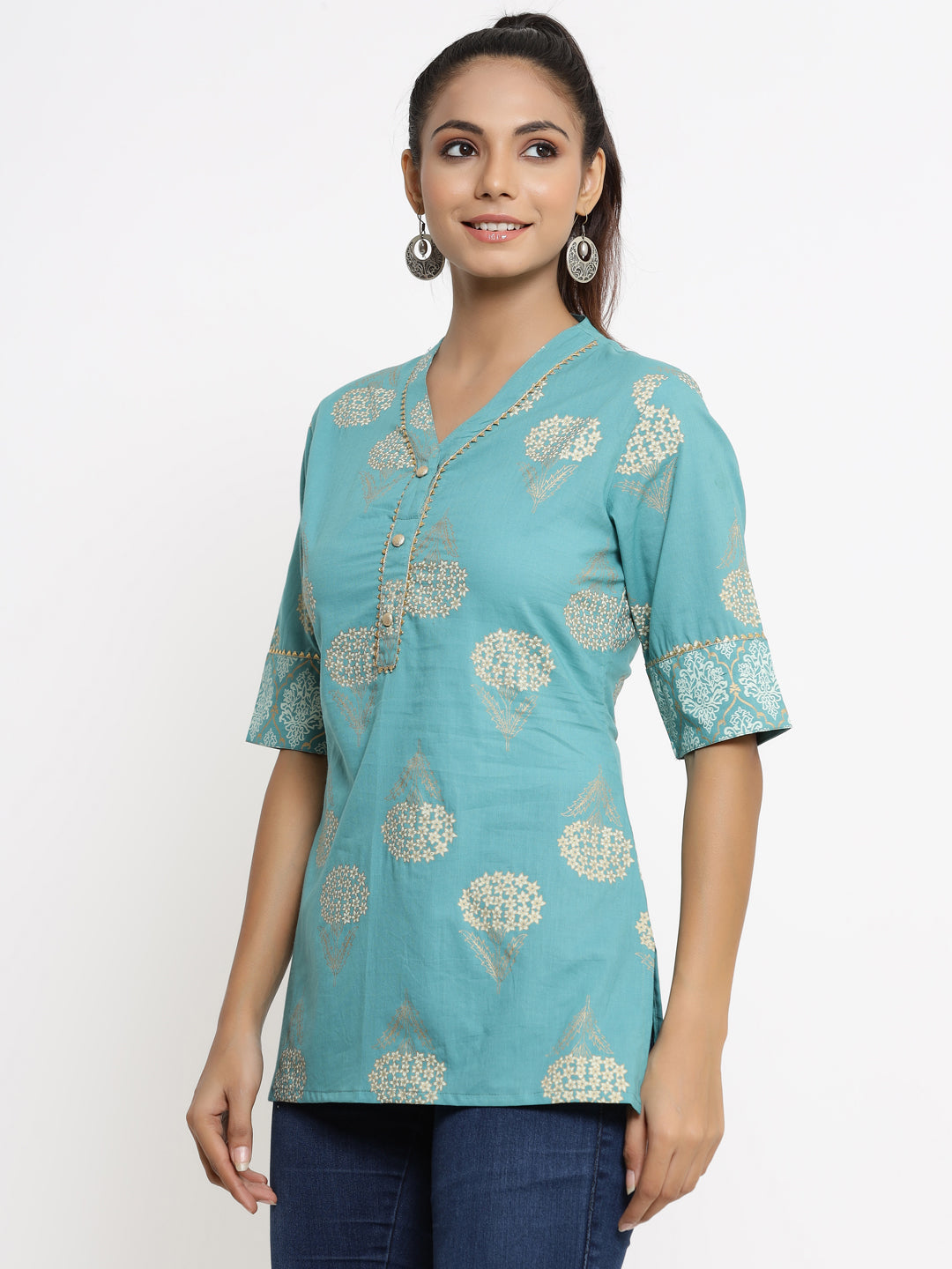 Rayon Gold Print Regular Top - Image 5