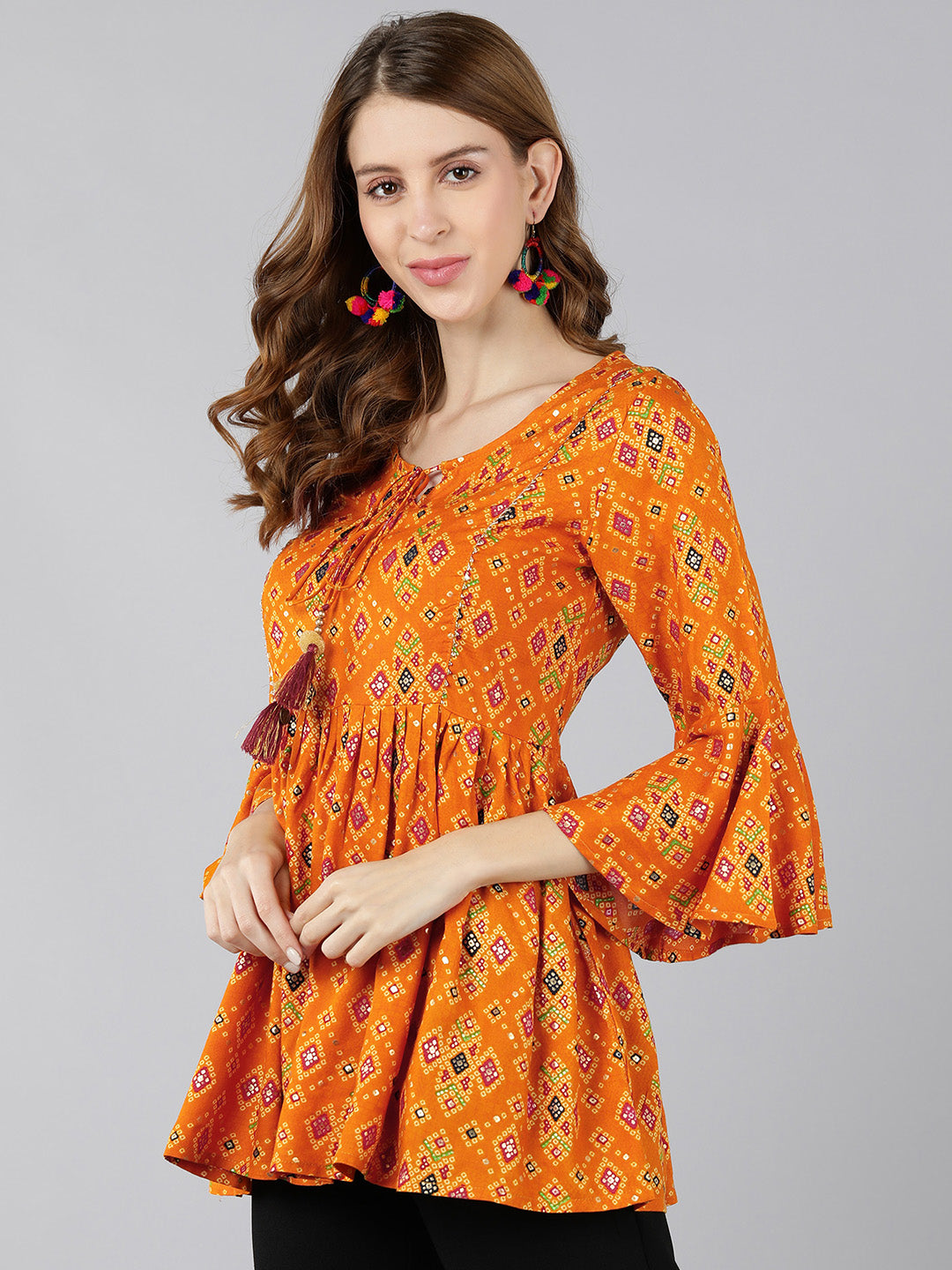 Rayon Printed Peplum Top (Orange) - Image 4