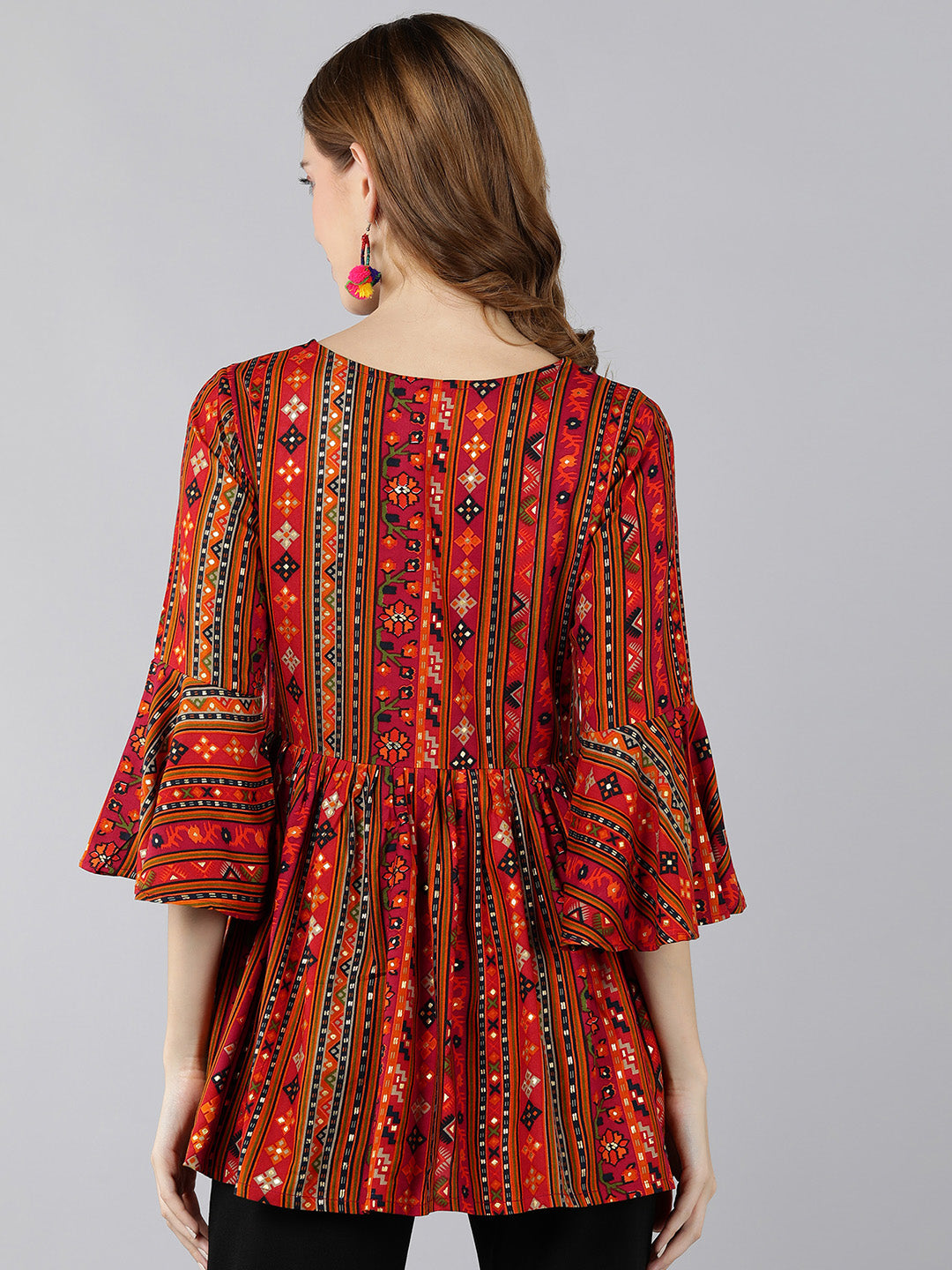 Rayon Printed Peplum Top (Red) - Image 2