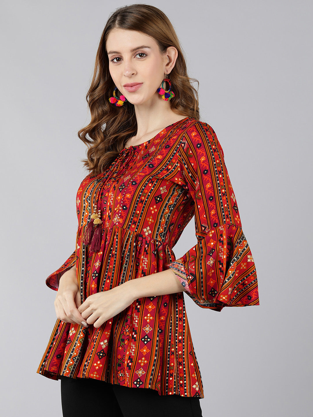 Rayon Printed Peplum Top (Red) - Image 4