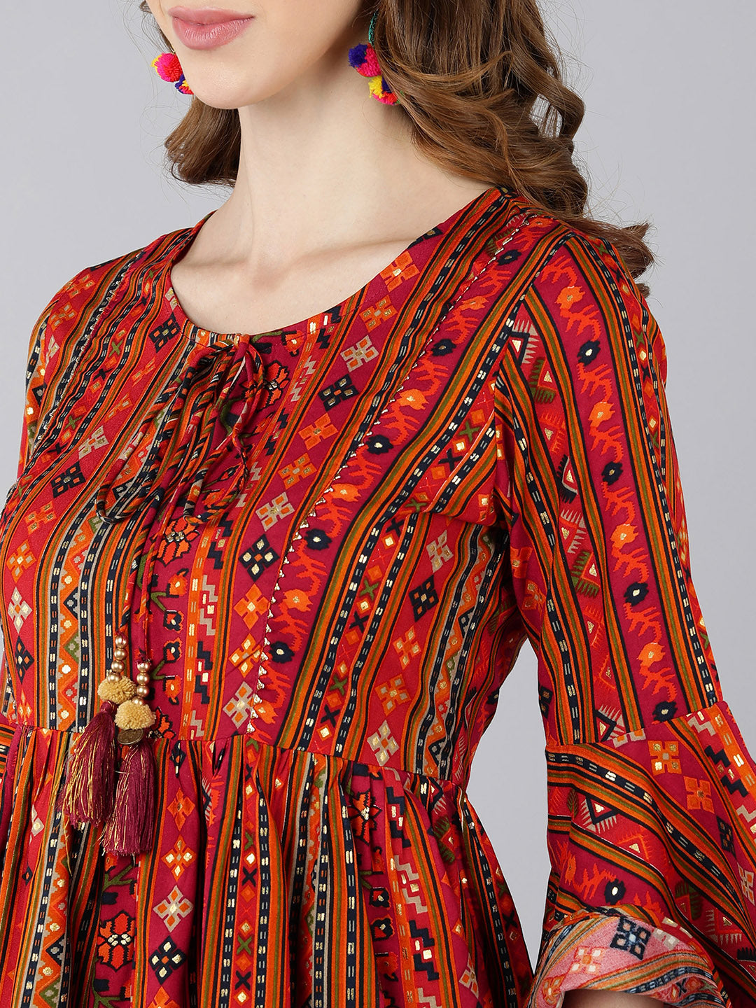 Rayon Printed Peplum Top (Red) - Image 5