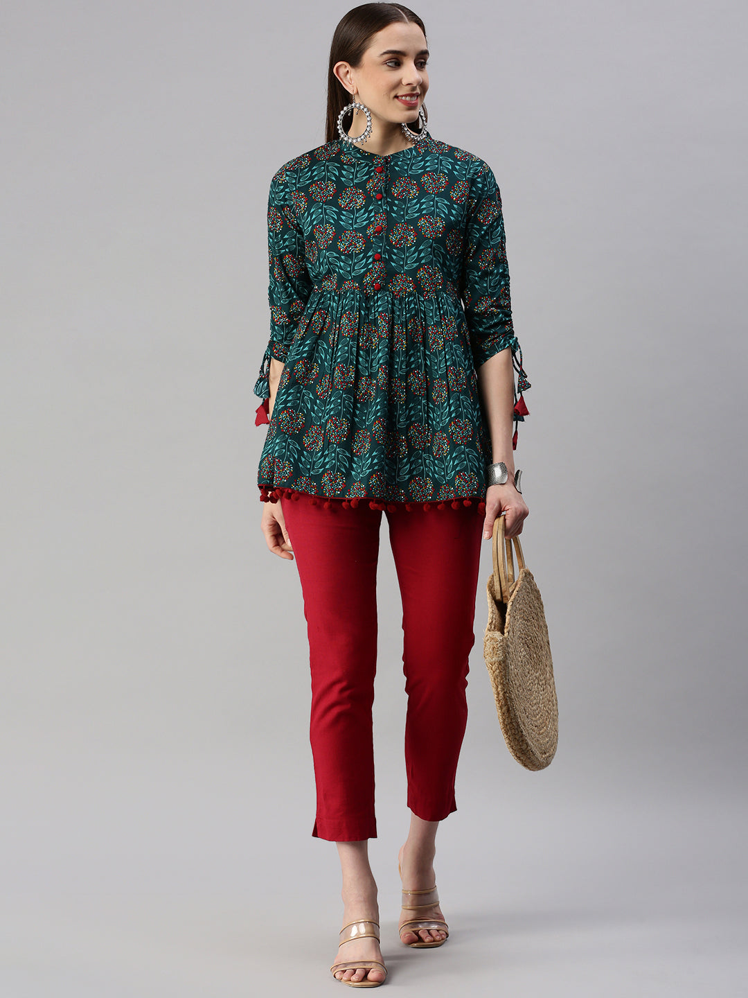 Cotton Floral Peplum Top - Image 4
