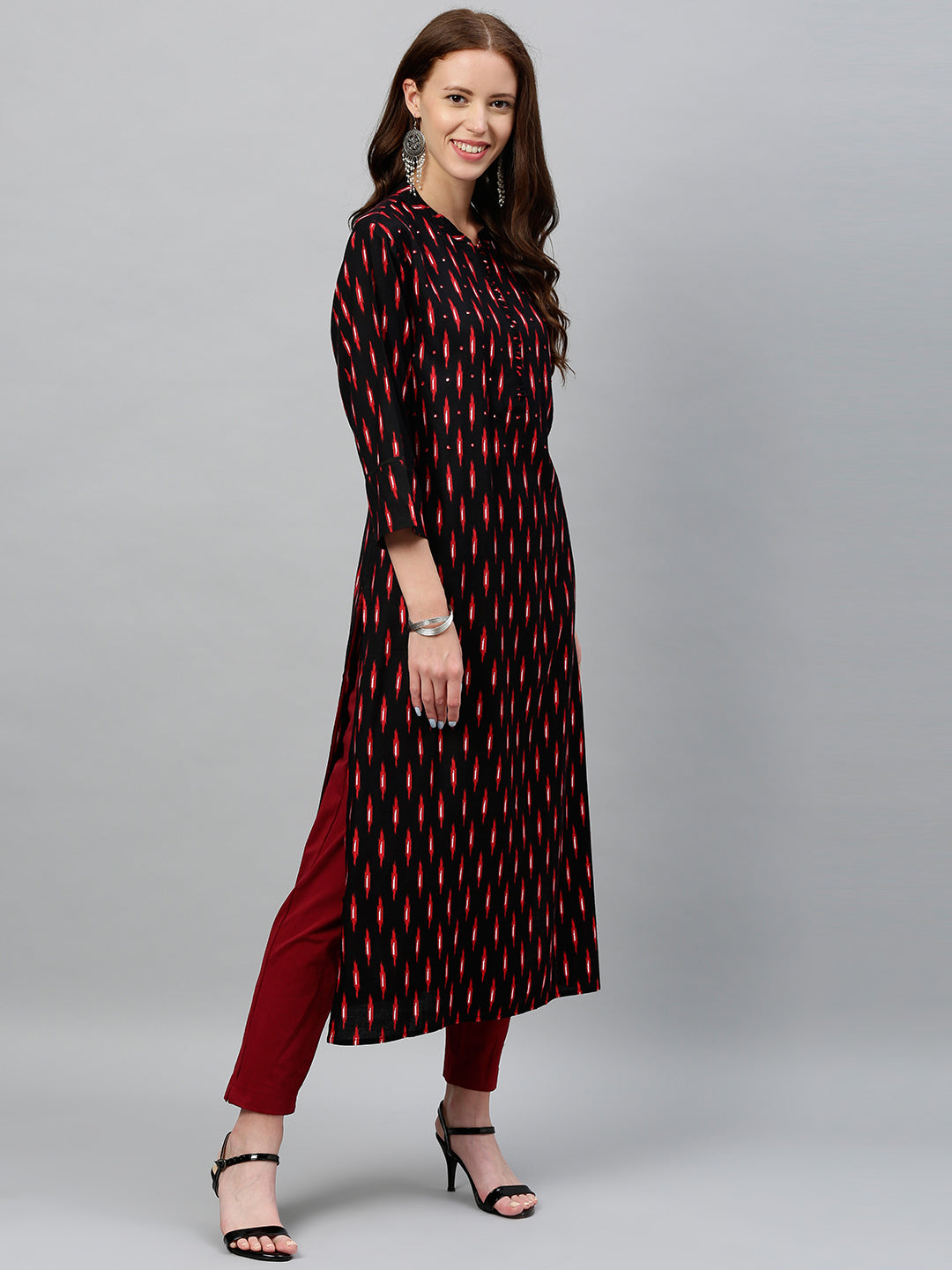 Rayon Ikkat Print Straight Kurta - Image 3