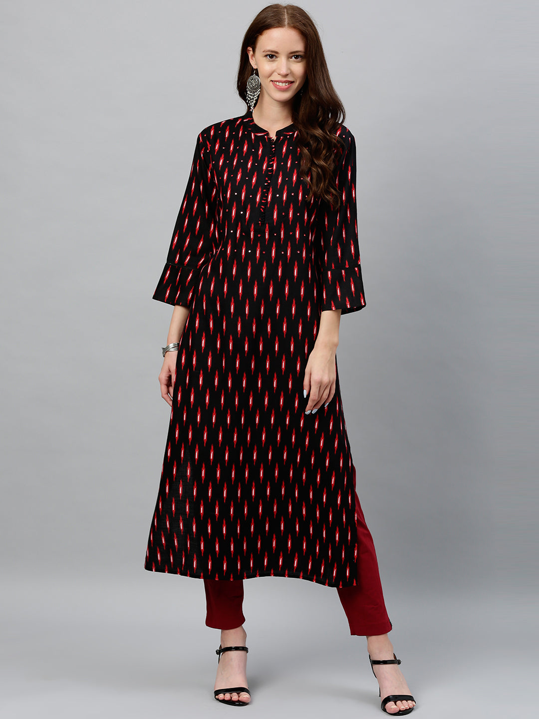Rayon Ikkat Print Straight Kurta - Image 4