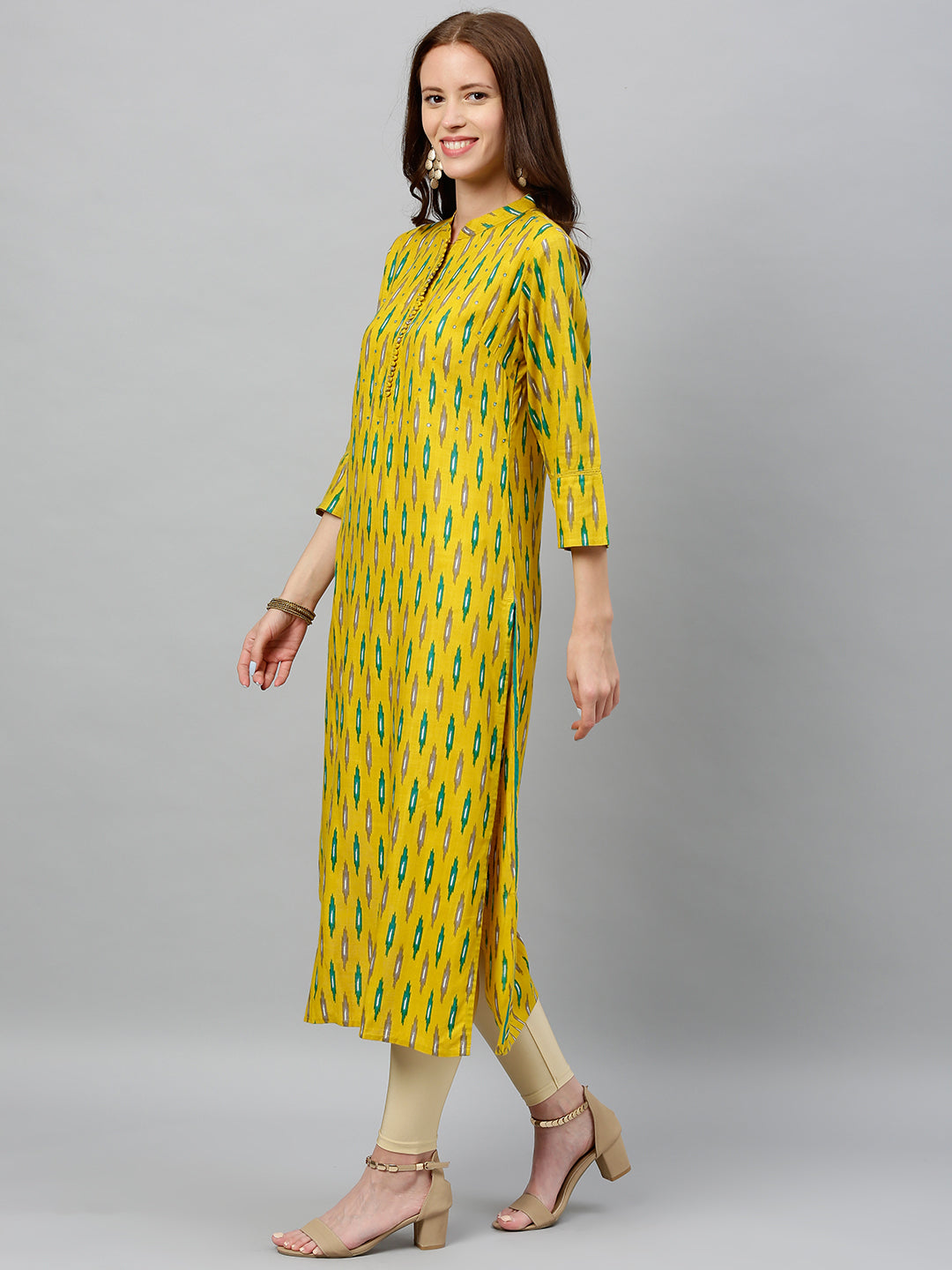 Rayon Ikkat Print Straight Kurta - Image 3