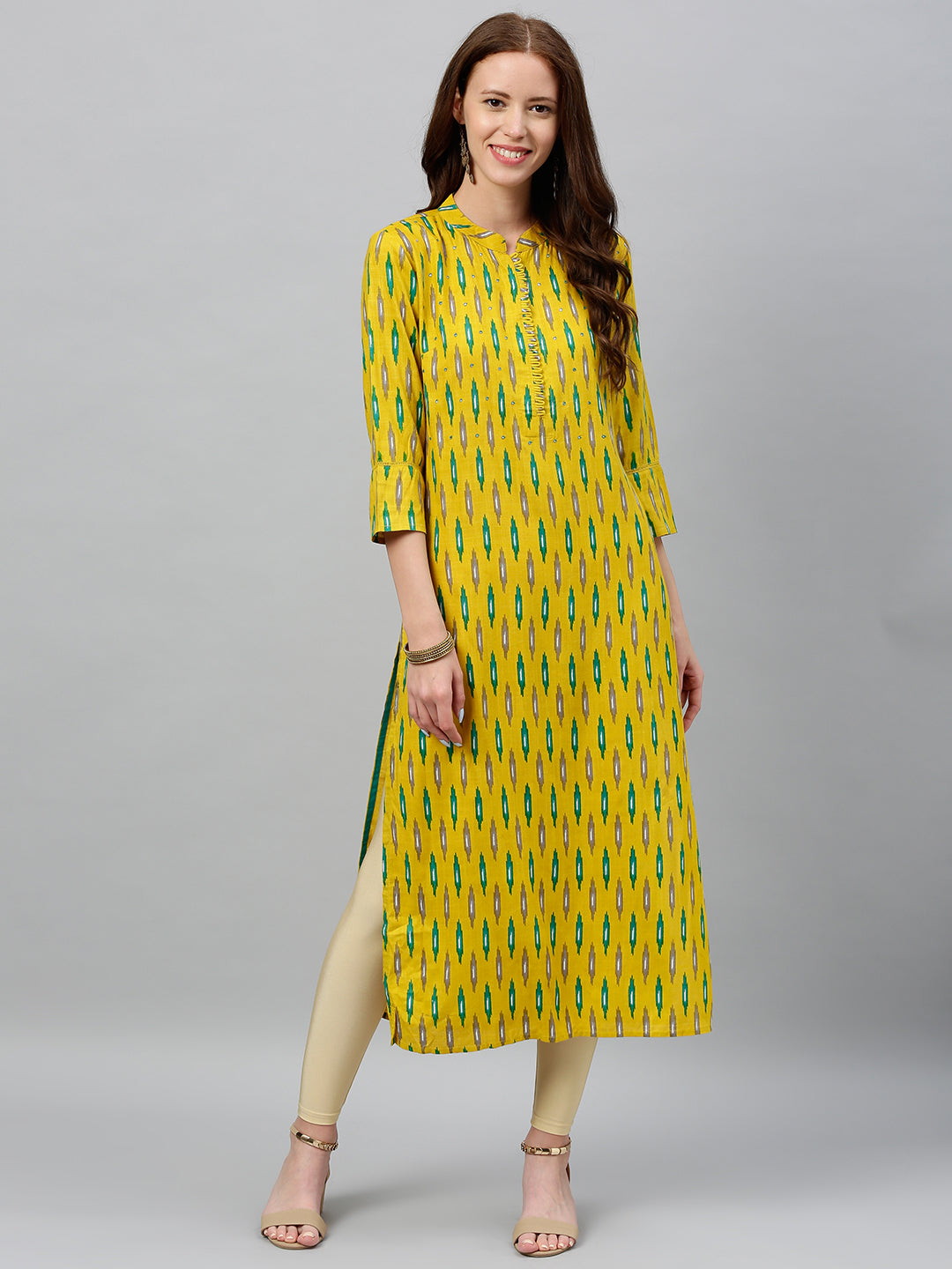Rayon Ikkat Print Straight Kurta - Image 4
