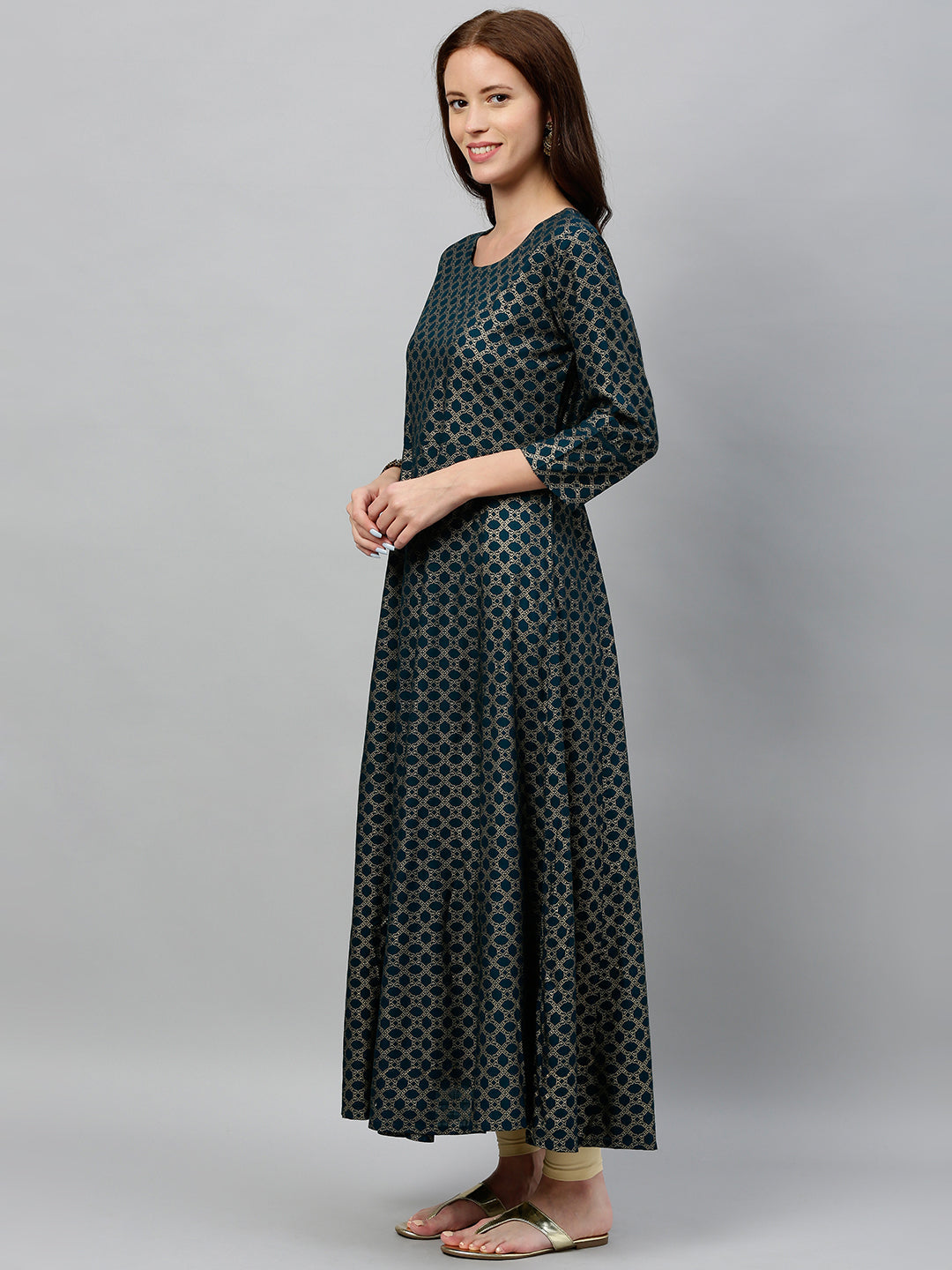 Rayon Gold Print Anarkali Kurta - Image 3