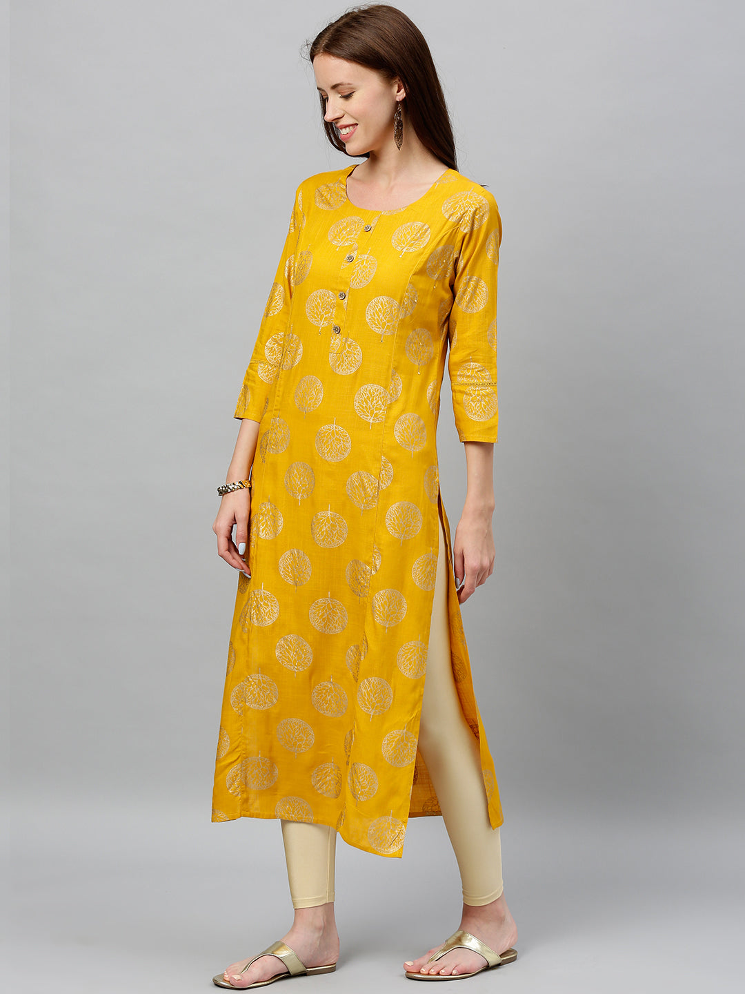 Rayon Gold Print Straight Kurta - Image 3