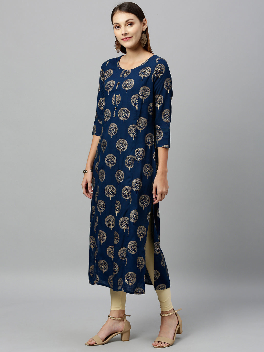 Rayon Gold Print Straight Kurta - Image 3