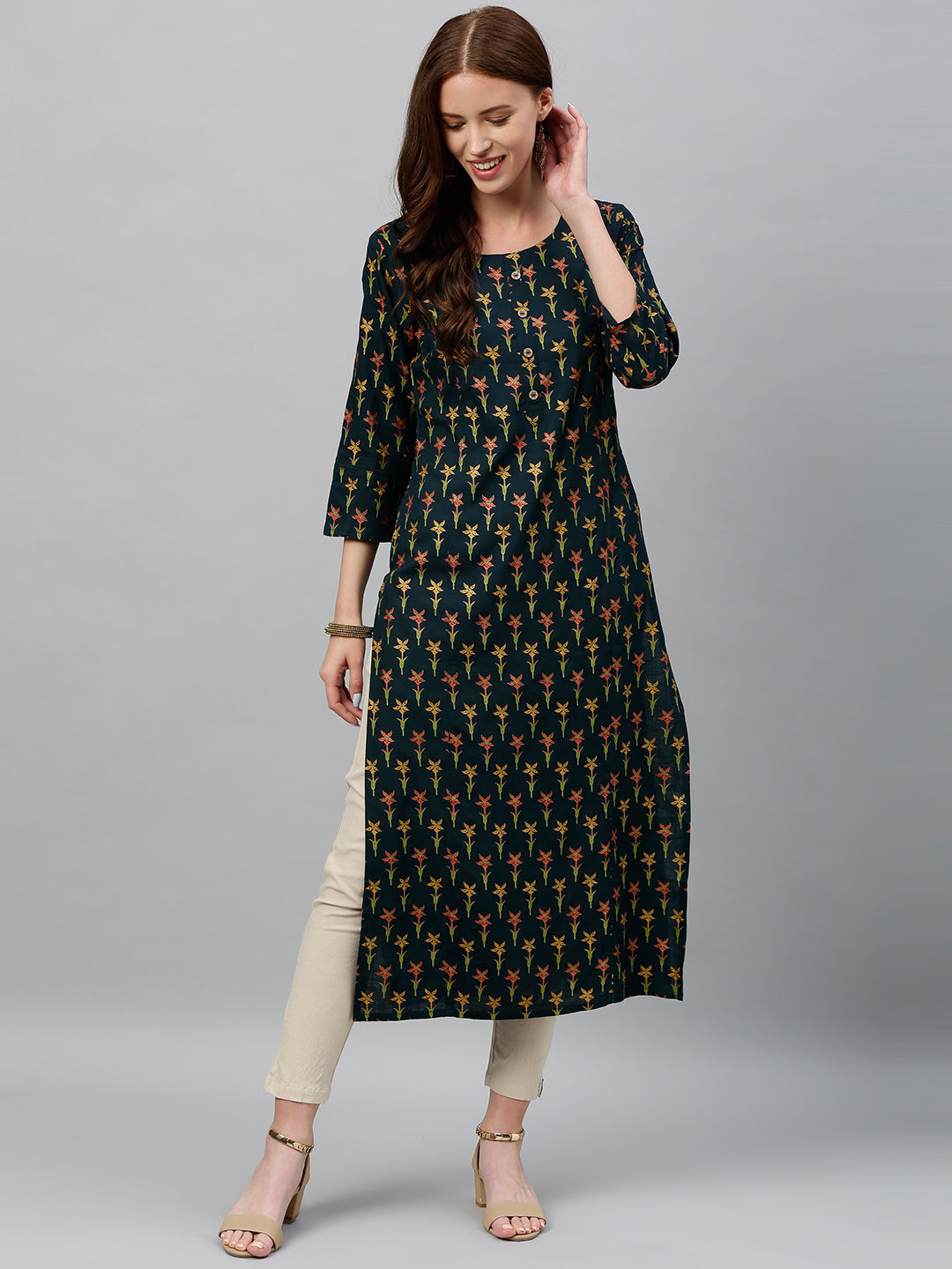Rayon Floral Print Straight Kurta - Image 4